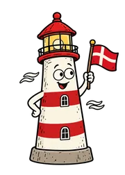 Handgezeichneter Leuchtturm mit dänischer Flagge