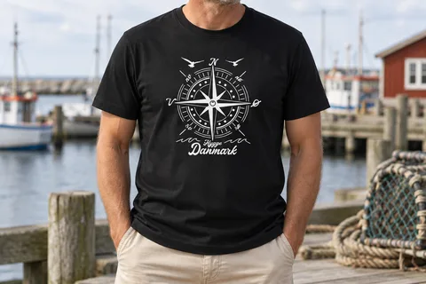 Kompass-Shirt am Hafen