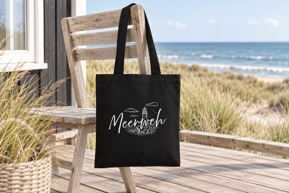 Meerweh-Stoffbeutel auf einer Küstenterrasse