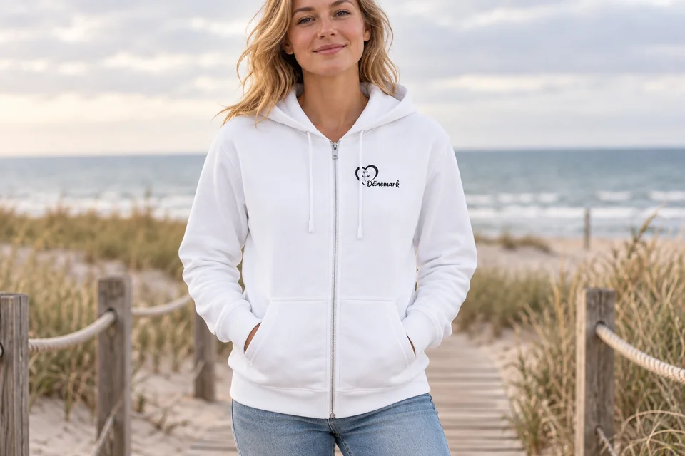 Sweatjacke mit Dänemark-Motiv an der Küste